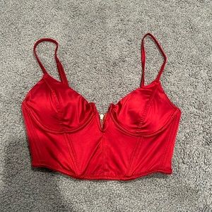 Red satin crop top